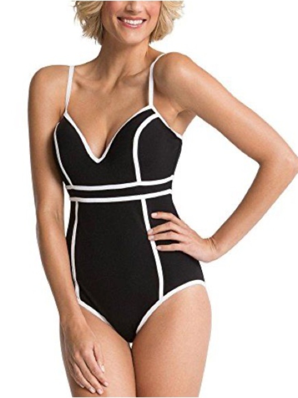 SPANX Black One-Piece Swimsuit with White Contrast Trim